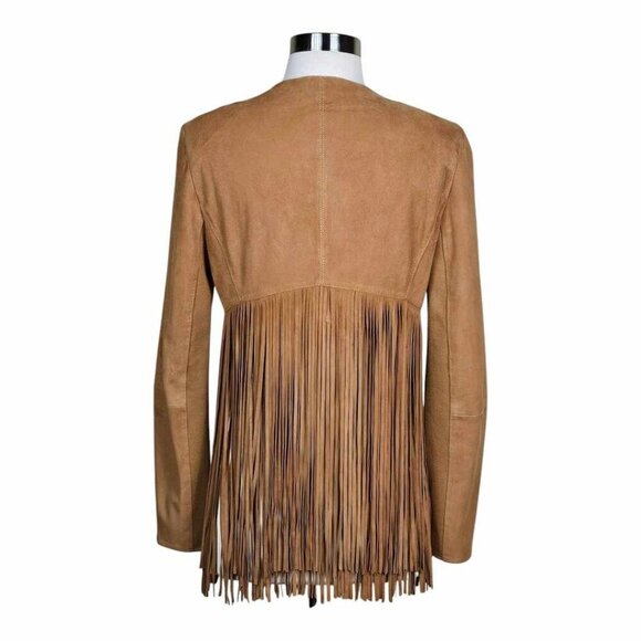 Lamarque Camel Suede Leather Fringe Jacket Western Boho Festival Size 4 - Picture 3 of 9